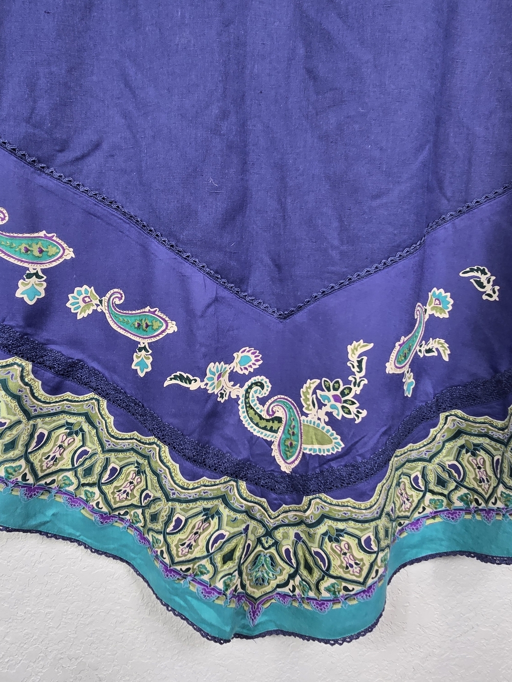 Boho Embroidered Paisley Linen Midi Dress Earthy Artisan Resort Cabernet Medium - Picture 5 of 7